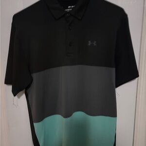 Under Armour Men's Black, Gray, and Teal Polo Shirt